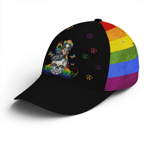 LGBT Girl And Sugar Skull Rainbow Baseball Cap Lasfour CO0822