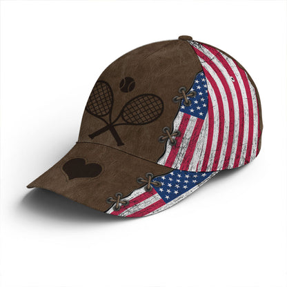 Tennis American Flag Leather Style Baseball Cap Lasfour CO0728