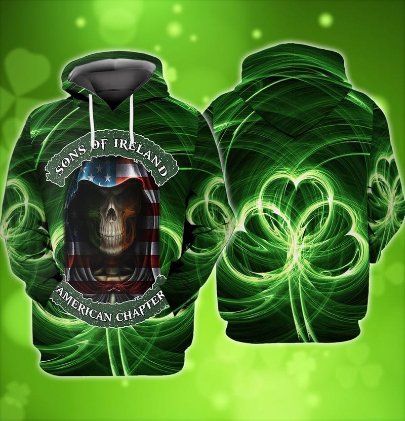 Son Of Ireland American Chapter Shirt, 3D All Over Print St Patrick Day Shirt, Skull American Patrick Day Shirt PO0282