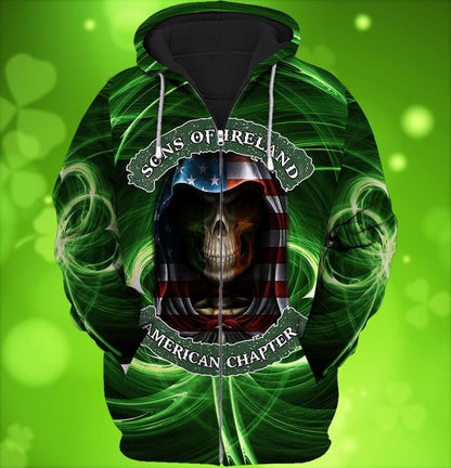 Son Of Ireland American Chapter Shirt, 3D All Over Print St Patrick Day Shirt, Skull American Patrick Day Shirt PO0282