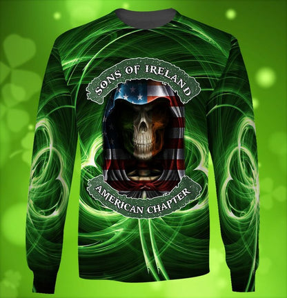 Son Of Ireland American Chapter Shirt, 3D All Over Print St Patrick Day Shirt, Skull American Patrick Day Shirt PO0282