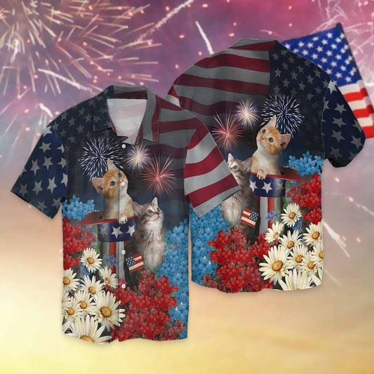 Cat Hawaiian Shirt, 4Th Of July Cat Aloha Beach Shirts, Cat Independence Day Hawaiian Shirts HO5130