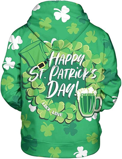 Luck Love Happy St Patrick's Day Hoodie 3D Printed Graphics Hoodies Cool Realistic with Designs Pullover Sweatshirts for Men Women PO0201