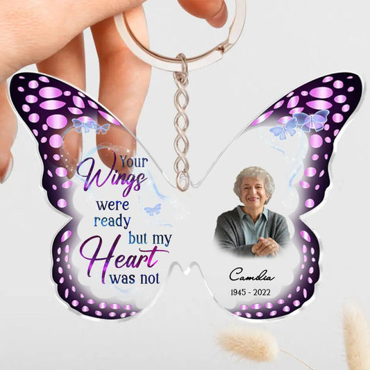 Custom Personalized Memorial Photo Acrylic Keychain - Memorial Gift Idea For Mother's Day/Father's Day - Your Wings Were Ready But My Heart Was Not KO0328