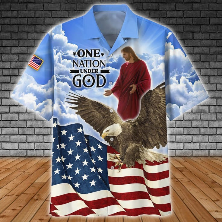 One Nation Under God 3D Hawaiian Shirt For Independence Day, Eagle And Usa Flag Hawaiian Shirts HO5035