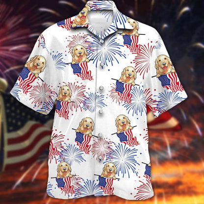 Golden Hawaiian Shirt - Independence Day Golden Hawaii Aloha Shirt, The Fourth Of July Dog Hawaiian Shirt HO4800