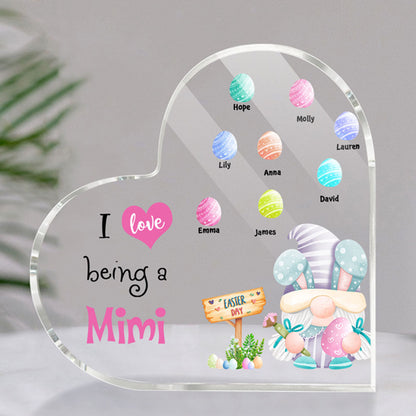 Grandma's Gnome Eggs - I Love Being a Mimi, Personalized Heart Shaped Acrylic Plaque for Family MI0499