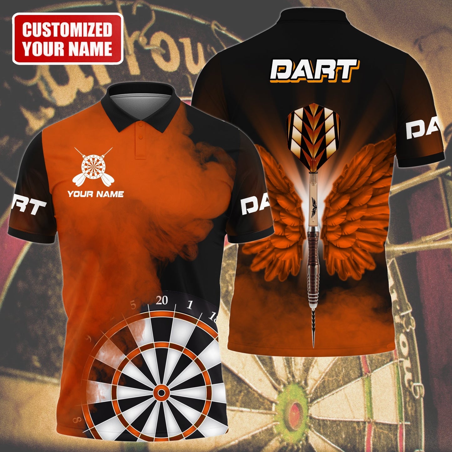 Personalized Name Multi Color Darts Wings All Over Printed Unisex Polo Shirt, Best Dart Player Shirt DMO0139