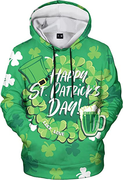 Luck Love Happy St Patrick's Day Hoodie 3D Printed Graphics Hoodies Cool Realistic with Designs Pullover Sweatshirts for Men Women PO0201