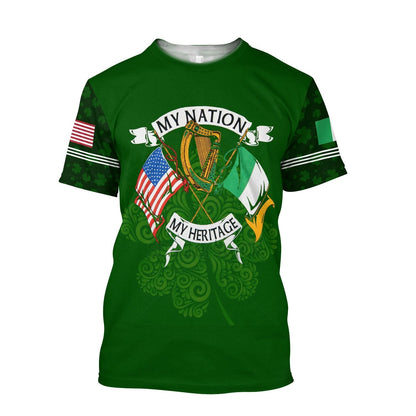 3D All Over Print Irish and American Shirt, St. Patrick's Day American Iceland Flag Shirt, USA Flag Shirt, Shamrock Shirt PO0292