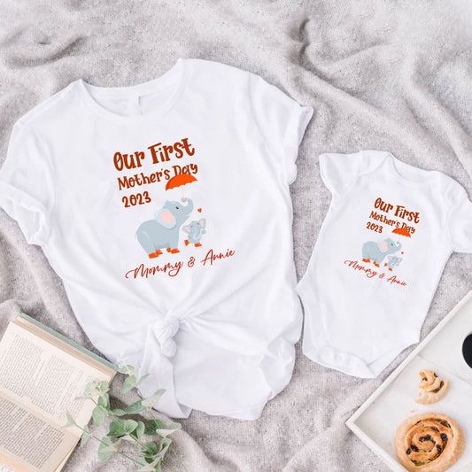 Our first Mother's Day 2023, Mom And Baby Matching Set, Elephant Matching Shirt For Mom And Baby, Gift for New Mom 2023 MI0225