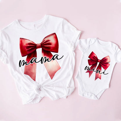 Bow Matching Set For Mom And Daughter, Mama Mini Matching Shirt for Mom and Baby, Custom Name, Gift For First Mom From Husband MI0242