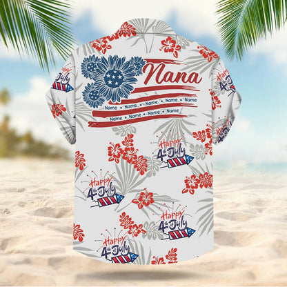 Personalized Nana 4Th Of July Summer Hibiscus Hawaiian Shirt For Grandma Nana Gigi Mom Hawaiian Shirt MI0312