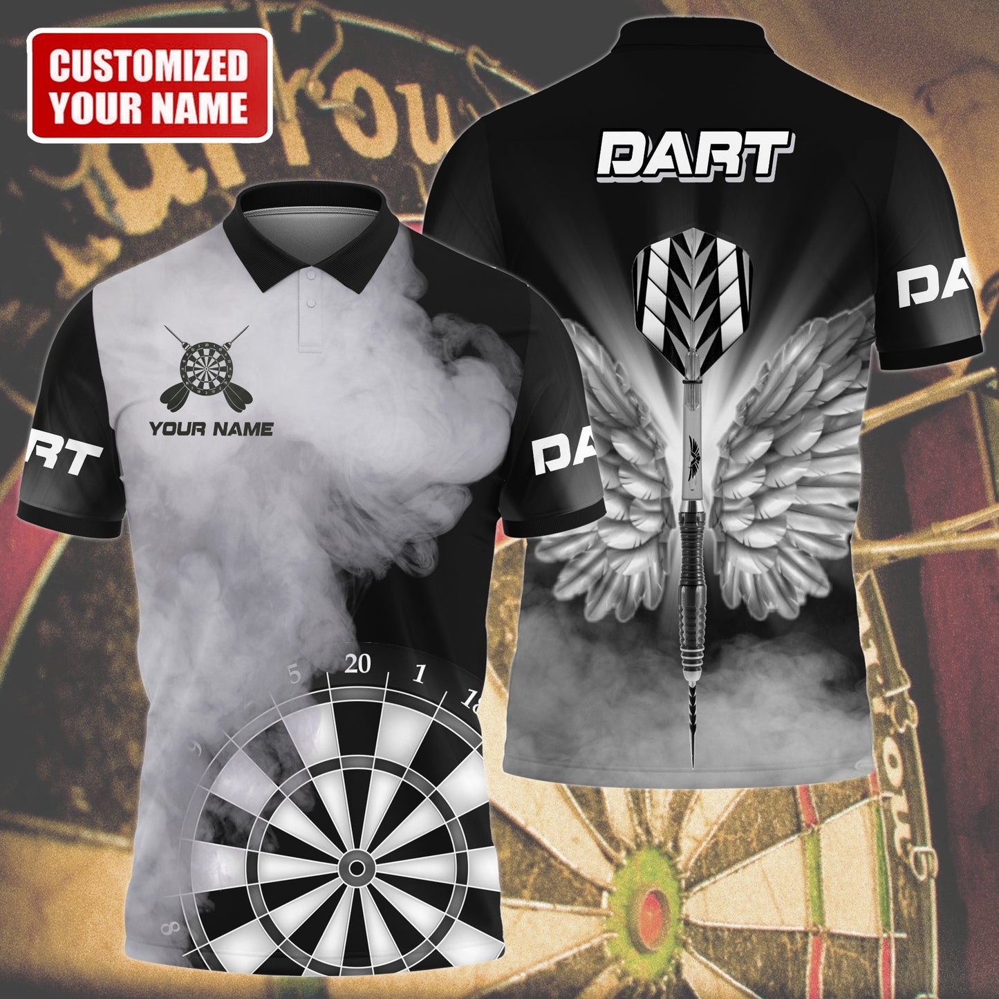 Personalized Name Multi Color Darts Wings All Over Printed Unisex Polo Shirt, Best Dart Player Shirt DMO0139