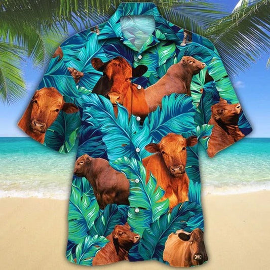 Red Angus Cattle Lovers Hawaiian Shirt, Unisex Print Aloha Short Sleeve Casual Shirt HO5068