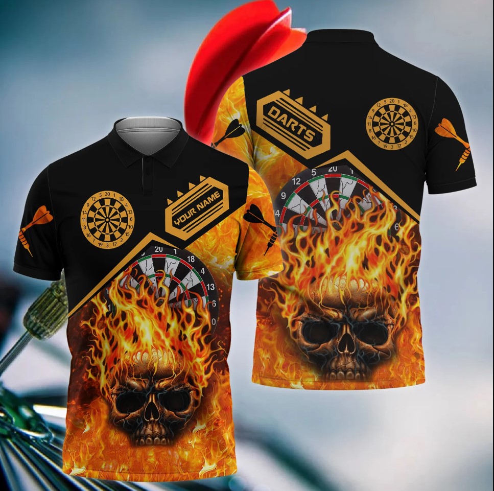 Lasfour Dart Personalized Name Fire Skull 3D Shirt DMA0387