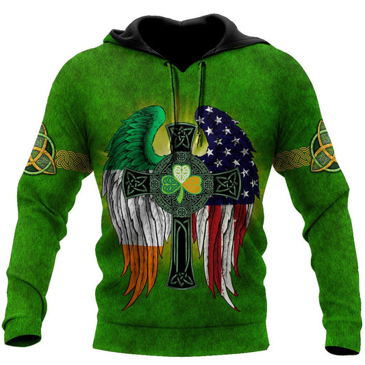 Irish Blessing Celtic Cross Wing Ireland and USA Shirt, Irish Gift, Happy St. Patrick's Day Shirt PO0266