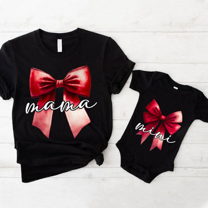 Bow Matching Set For Mom And Daughter, Mama Mini Matching Shirt for Mom and Baby, Custom Name, Gift For First Mom From Husband MI0242