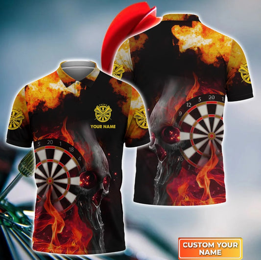 Lasfour Dart Personalized Name Darts Fire Skull 3D Shirt DMA0378