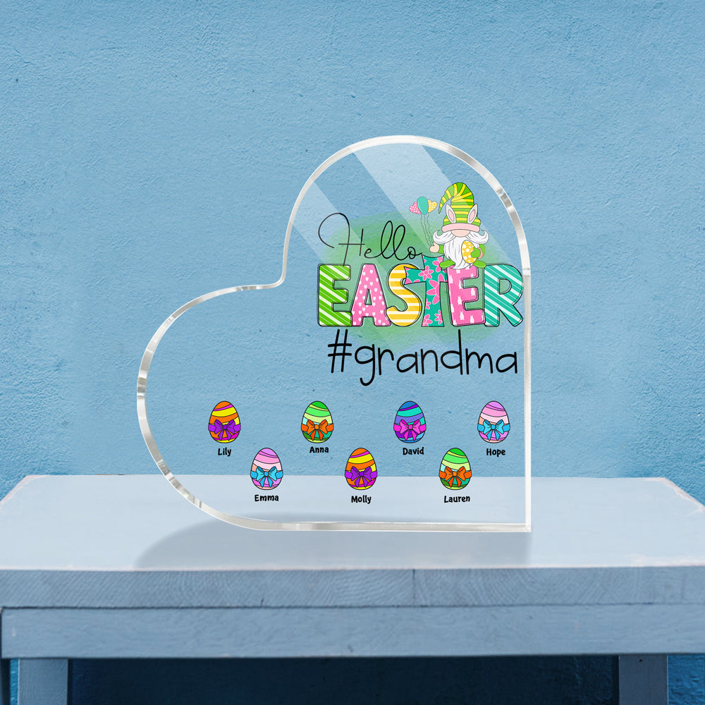 Hello Easter Grandma - Personalized Heart Shaped Acrylic Plaque for Family, Gift for Easter Day MI0497