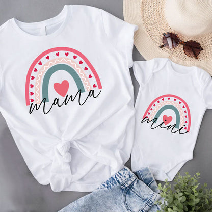 Mama Mini Rainbow T Shirt Set For Mother And Baby, Mom And Daughter Rainbow Matching Set in First Mother's day 2023 MI0245