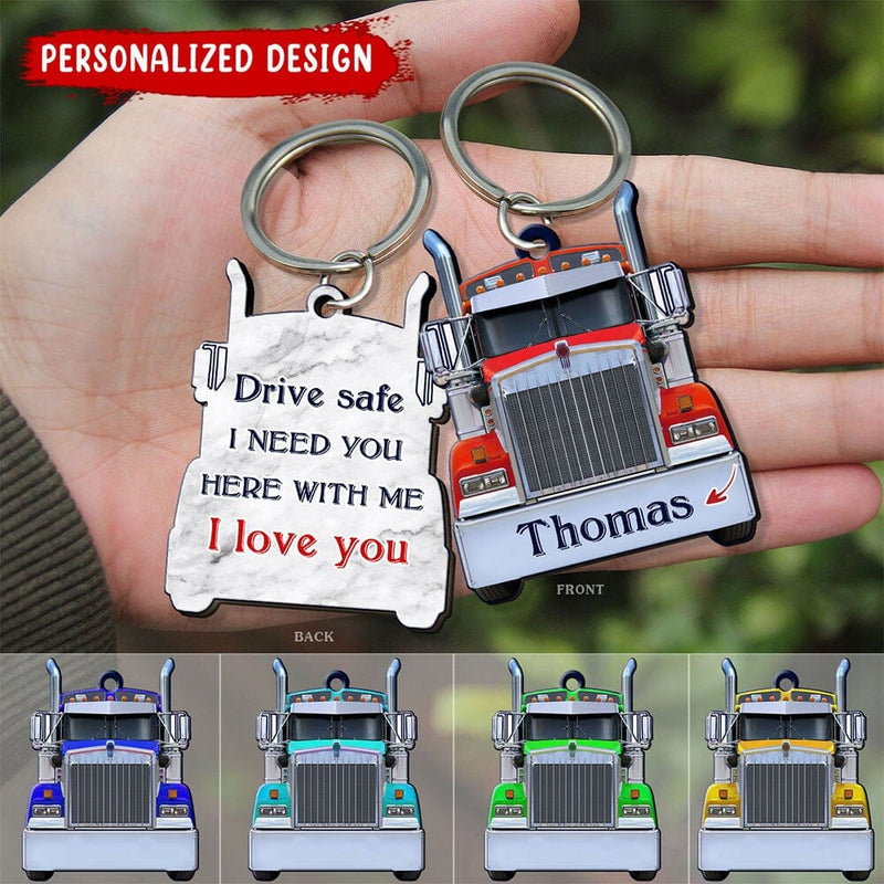 Personalized Trucker Multi Color Truck Driver Husband Lover Son Family Gift Wooden Keychain KO0053