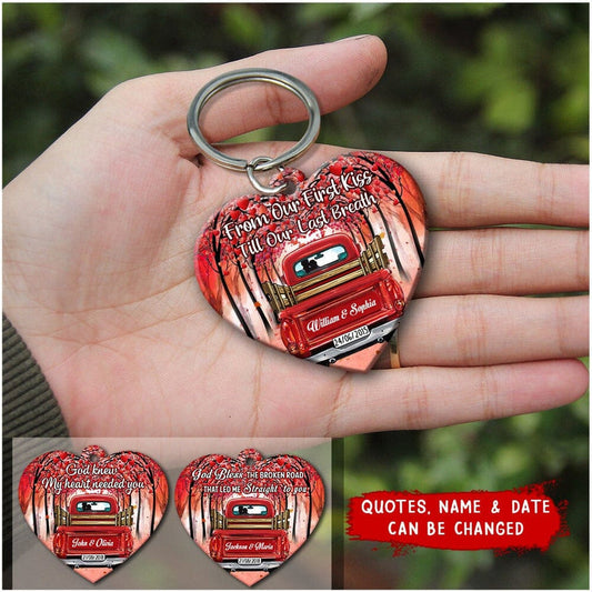 Personalized From Our First Kiss Till Our Last Breath Red Truck Acrylic Keychain, Couple Gift KO0061