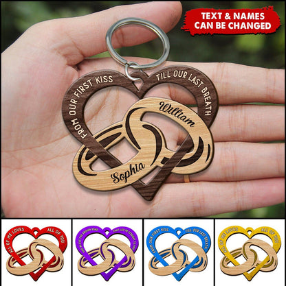 From our first kiss till our last Breath Heart Couple Rings Multi Color Personalized Wooden Couple Keychain KO0078