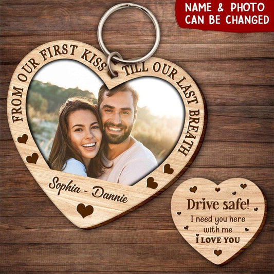 Personalized Couple, Drive safe! I need you here with me I love Wooden Key chain KO0079