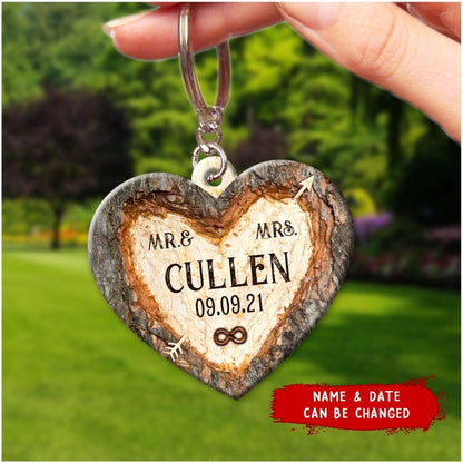 Mr & Mrs Forever Personalized Heart Wooden Couple Keychain KO0093