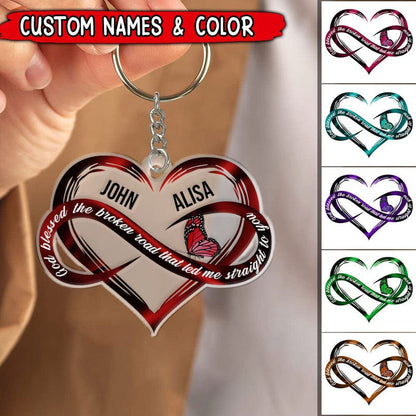 God Bless The Broken Road Valentine Gift For Couple Custom Butterfly Acrylic Keychain KO0090