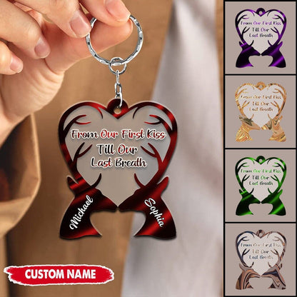 From Our First Kiss Till Our Last Breath Couple Deer Personalized Acrylic Keychain, Couple Deer Keychain KO0056