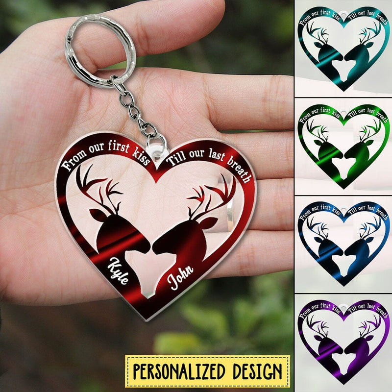 From Our First Kiss Till Our Last Breath Deer Couple Personalized Acrylic Multi Color Keychain KO0091