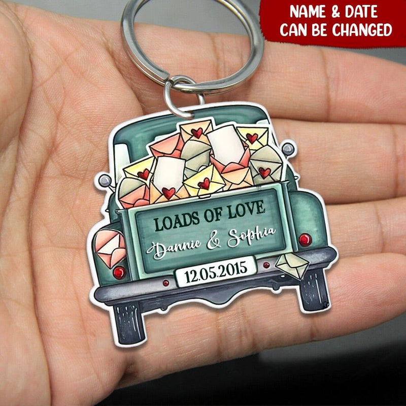 Personalized Loads Of Love Wooden Keychain, Truck Letter Couple Keychain KO0066