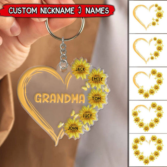 Personalized Grandma Mom Sunflower Heart Acrylic Keychain KO0283