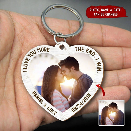 I Love You More The End I Win Custom Photo Heart Shape Keychain, Anniversary Gift KO0074