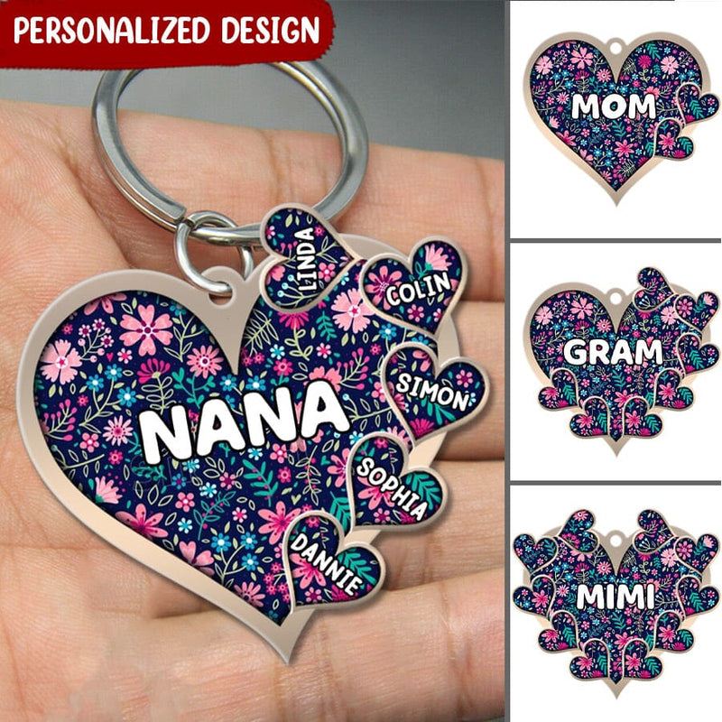 Custom Nickname Grandma Mom Heart Familia Gift Mother's Day Floral Personalized Acrylic Keychain KO0306