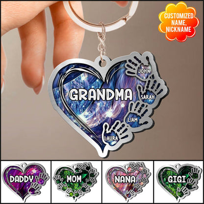 Sparkling Grandma- Mom Heart Handprint Kids, Multi Colors Personalized Acrylic Keychain, Valentine Grandma Gift KO0321