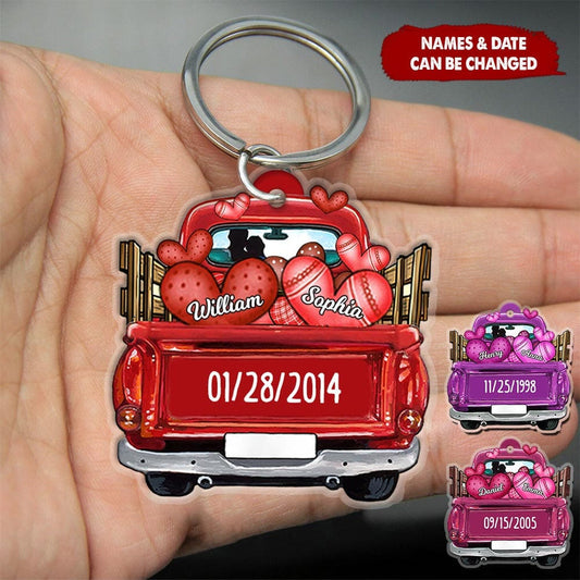 Personalized Couple Driving Truck Loading Love Acrylic Keychain KO0084