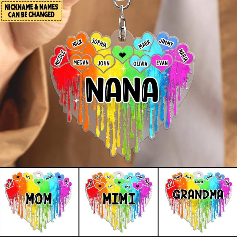 Personalized Gift for Grandma, NANA's Melting Rainbow Heart Acrylic Keychain KO0284