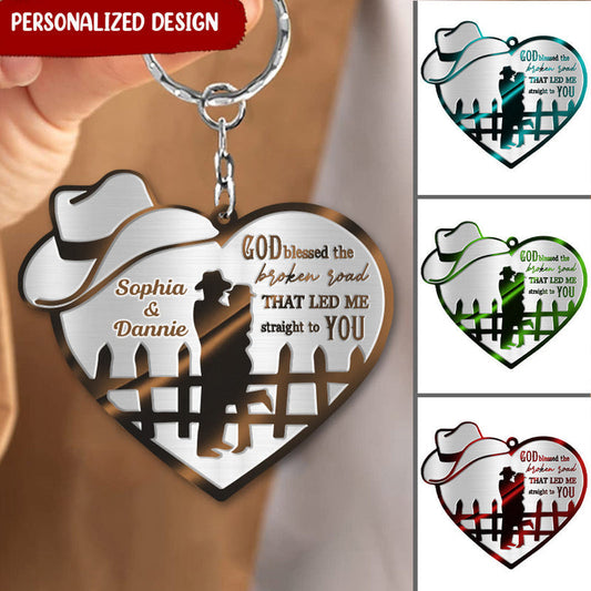 Couple Cowboy And Cowgirl God Blessed Personalized Couple Keychain, Gift for Him Her KO0124