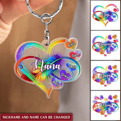 Customized Grandma Mom Heart Custom Nickname Names Mothers Valentine Day Familia Gift Acrylic Keychain KO0275