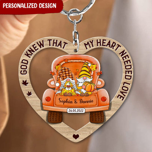 Fall Season, Lovely Couple Gnome On Truck, God Knew That My Heart Needed Love Personalized Keychain KO0109