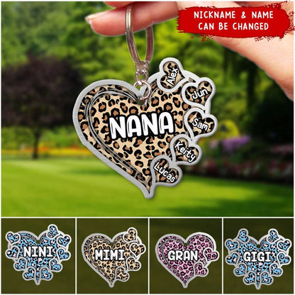 Nana Heart Panther Pattern Custom Nickname, Kid's Name Gift For Grandma Acrylic Keychain KO0285