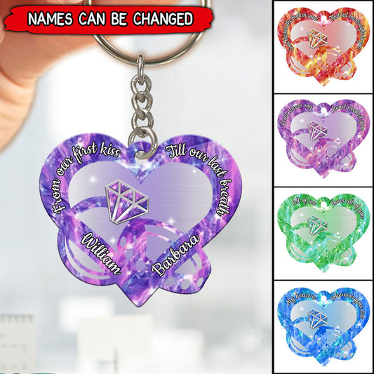 Heart Couple Rings Multi Color Personalized Couple Keychain v1, Perfect Gift for Wife Girlfriend Boyfriend Husband KO0115