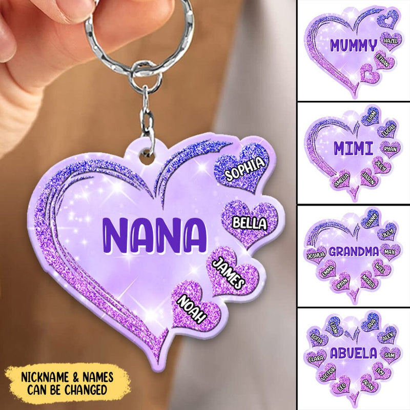 Sparkling Violet Grandma- Mom Loves Sweet Heart Kids Personalized Acrylic Keychain KO0312