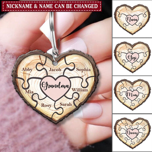 Grandma Love Heart Personalized Wooden Keychain, Personalized Wooden Keychain KO0289