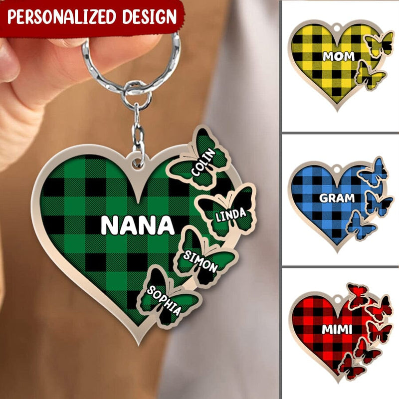 Personalized Grandma Mom Heart Butterfly Grandkids Personalized Acrylic Keychain KO0304