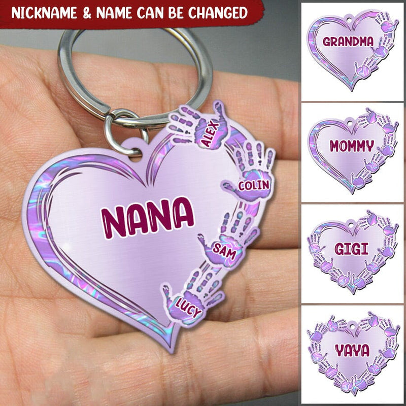 Grandma-Mom Violet Heart Hand Kids Mother's Day Personalized Acrylic Keychain KO0314