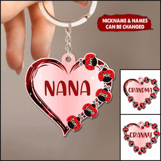 Customized Mom, Grandma Love Bugs Heart Acrylic Keychain KO0311